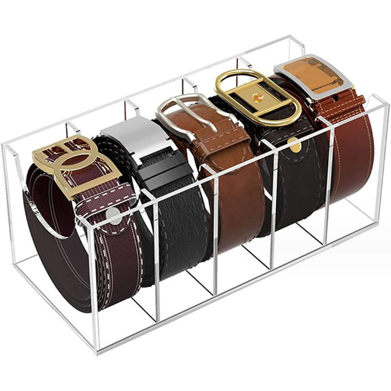 

5 Grid Belt Organizer Box Transparent Acrylic Belt Display Case for Tie Bow Tie Women Men Belt Holder