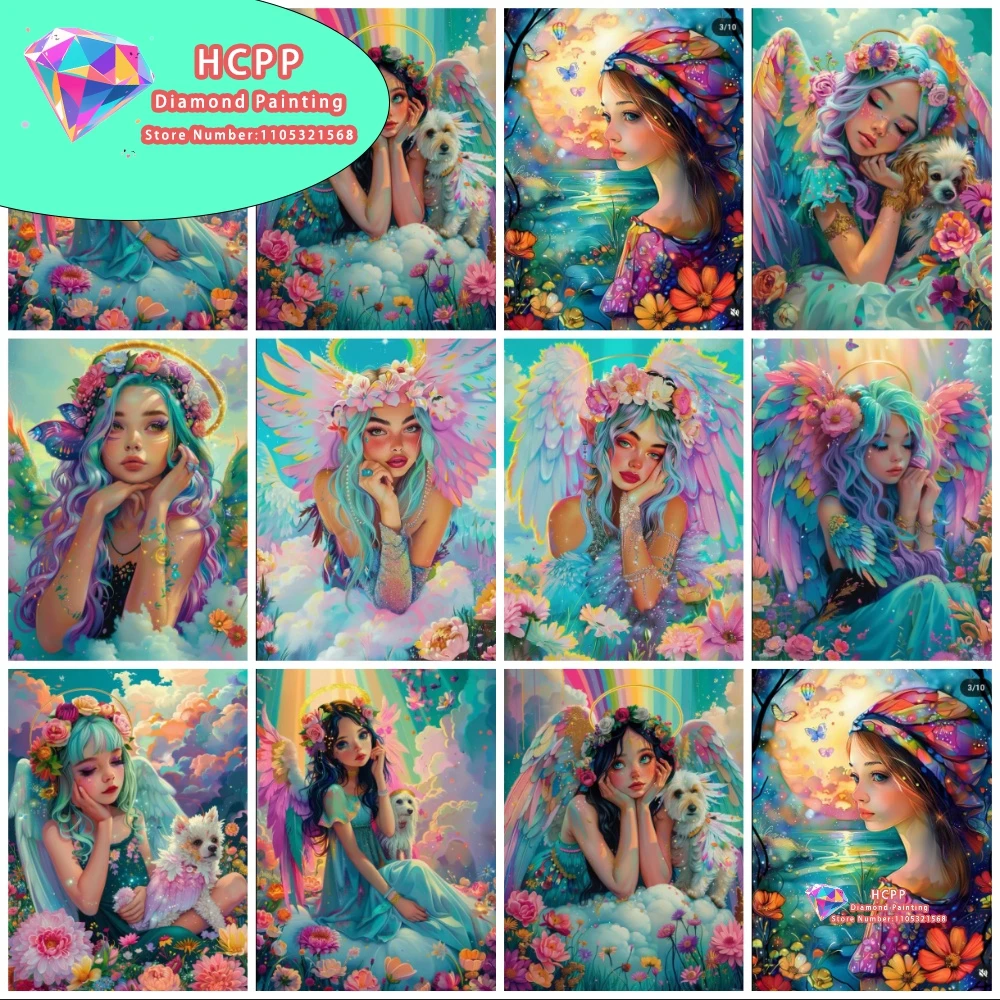 Buntes Engel-Mädchen und Blumen Diamant-Malerei-Set Quadratische Runde Diamanten 5D DIY Mosaik Handgemachte Kunst Einzigartiges Geschenk Heimdekoration