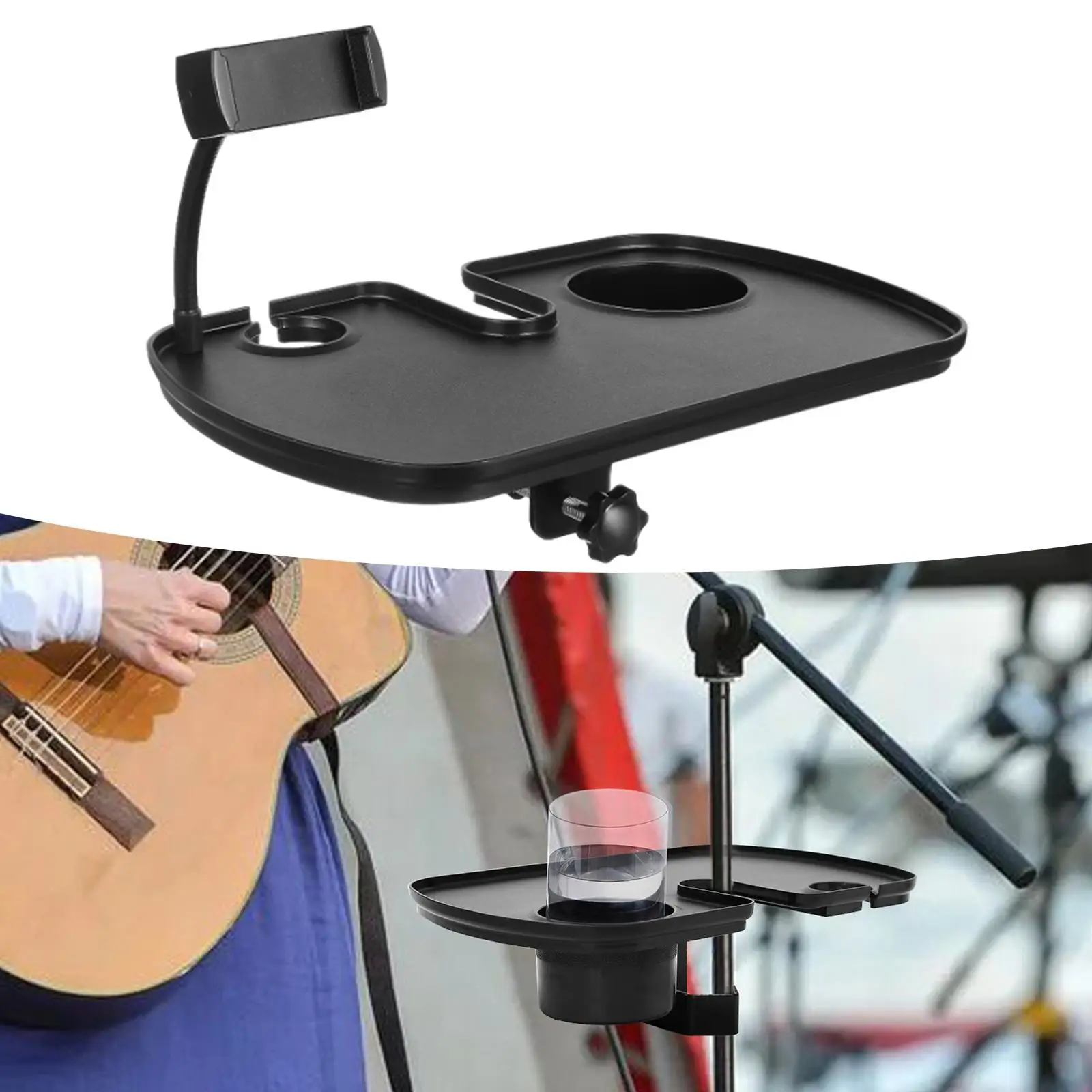 Microphone Stand Tray Utility Storage Universal Clamp on Mic Stand Drink Holder Utility Shelf for Music Stand Accessories