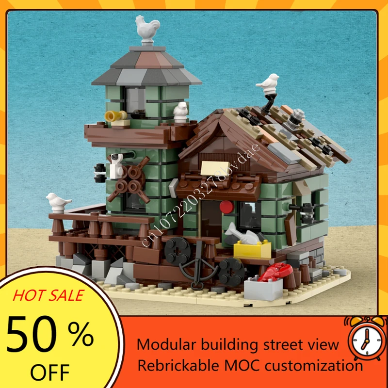 658PCS Micro Fishing Store Modular MOC Creative street view Model Building Blocks Architecture DIY Education Assembly Model Gift