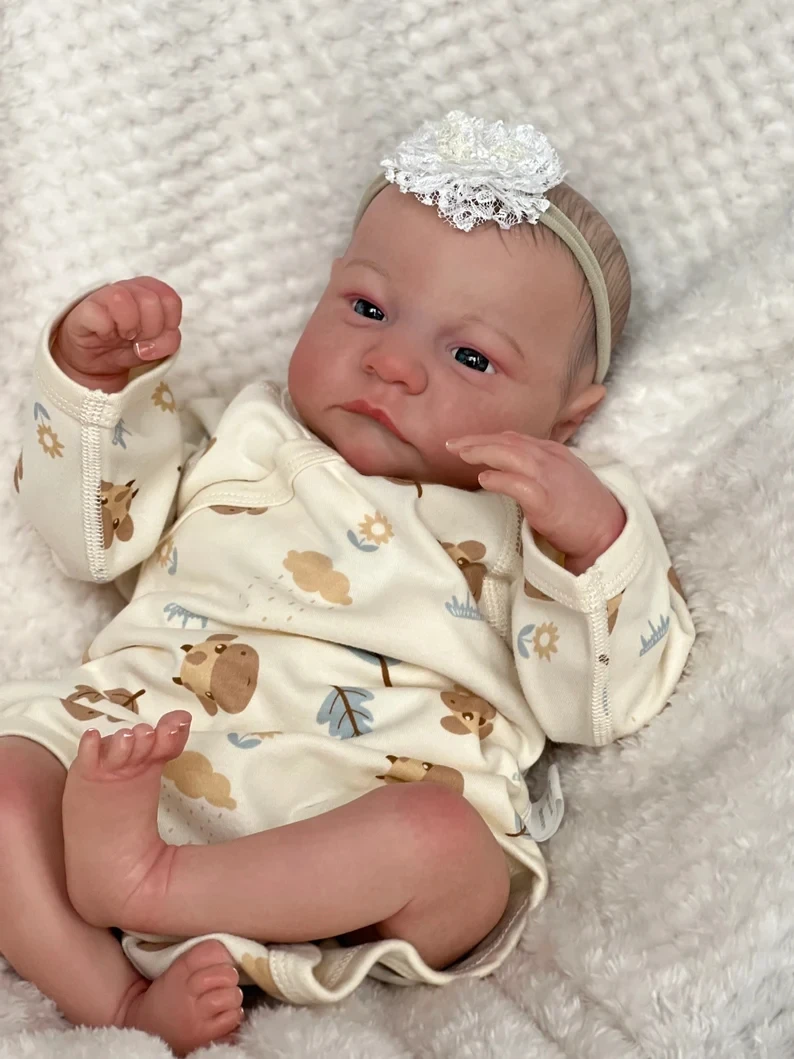 NPK 19 inch reborn babypop al geschilderd afgewerkt wakker pasgeboren baby maat 3D huid zichtbare aderen collectible kunstpop