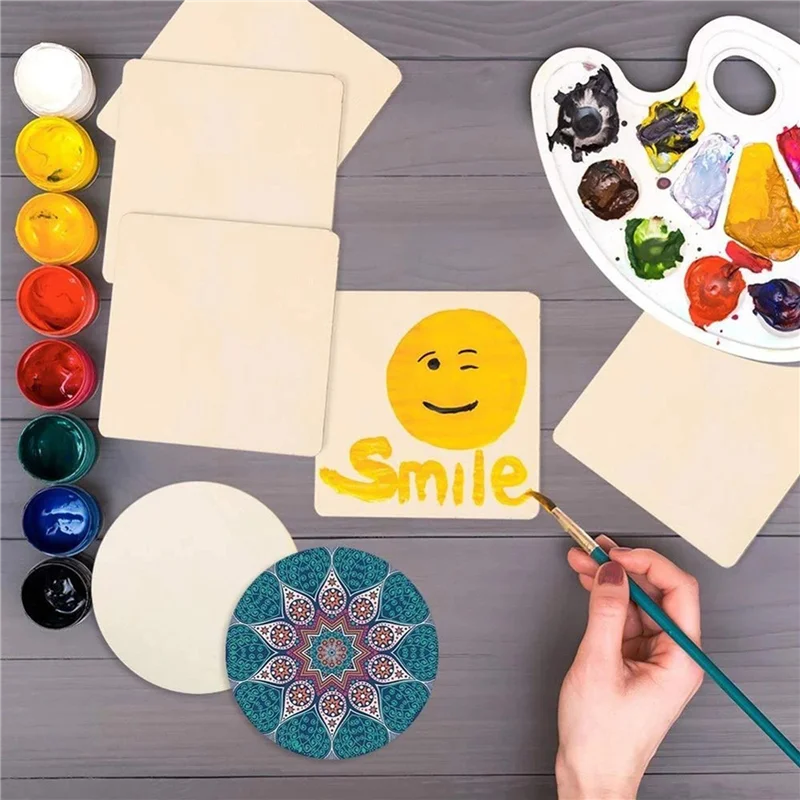 

ABFS 250 шт. ломтики дерева 4X4 дюйма незавершенные кусочки дерева квадратные и круглые деревянные для DIY подставки художественная живопись окрашивание ремесла