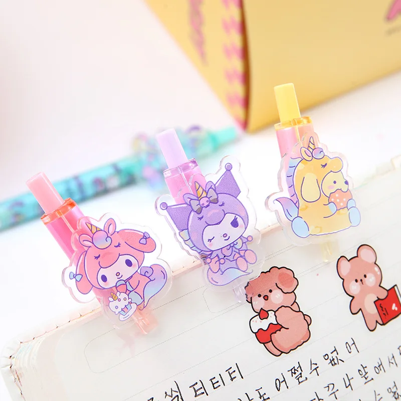 Kawaii Sanrio Unicorns Press Gel Pen Hello Kitty Kuromi Cinnamoroll 0.5mm Learning Stationery Supplies Write Pens Student Gift