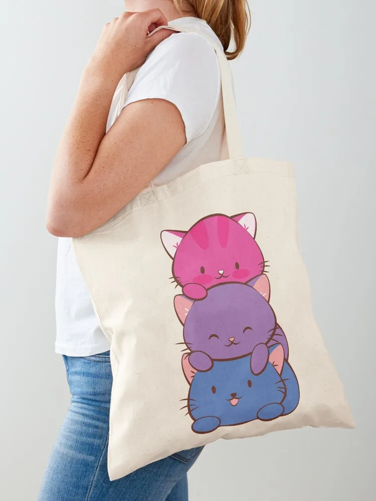 

Bisexual Flag LGBT Bi Pride Cute Kawaii Cats Tote Bag Women bags cute pouch bag canvas bags canvas tote bag
