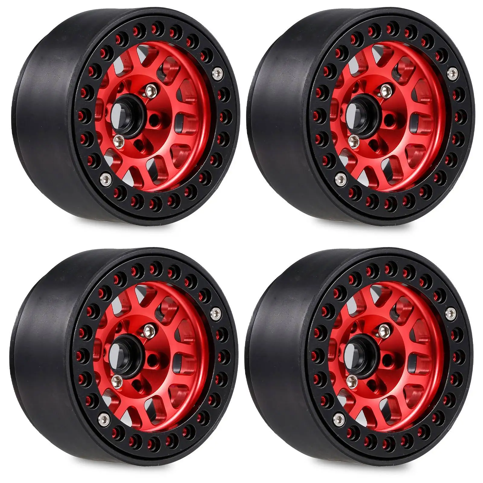 

4PCS 1.9 Metal Beadlock Wheel Hub Rim for 1/10 RC Crawler Axial SCX10 90046 AXI03007 TRX4 RedCat D90,Red