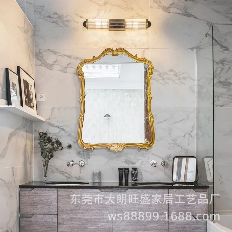 European makeup mirror wooden frame relief processing French decorative mirror retro bathroom mirror