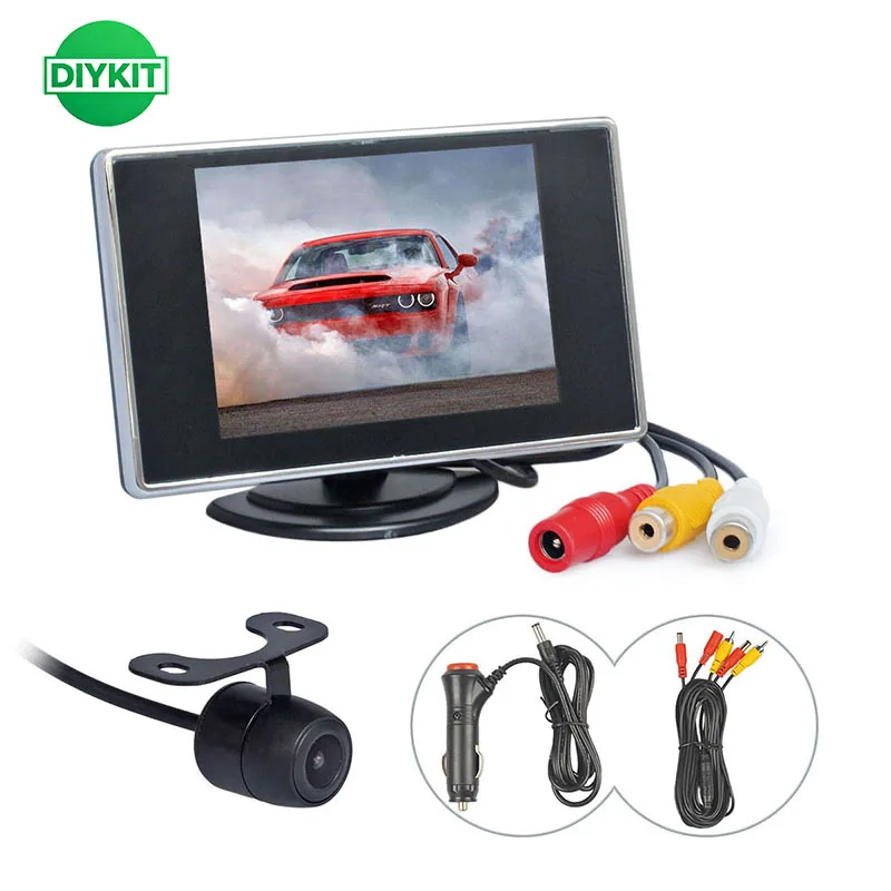 DIYKIT Wired 3.5 Inch TFT LCD Car Monitor Backup Rear View Camera Kit with Parking Assistance System Easy Connect Reversing Came