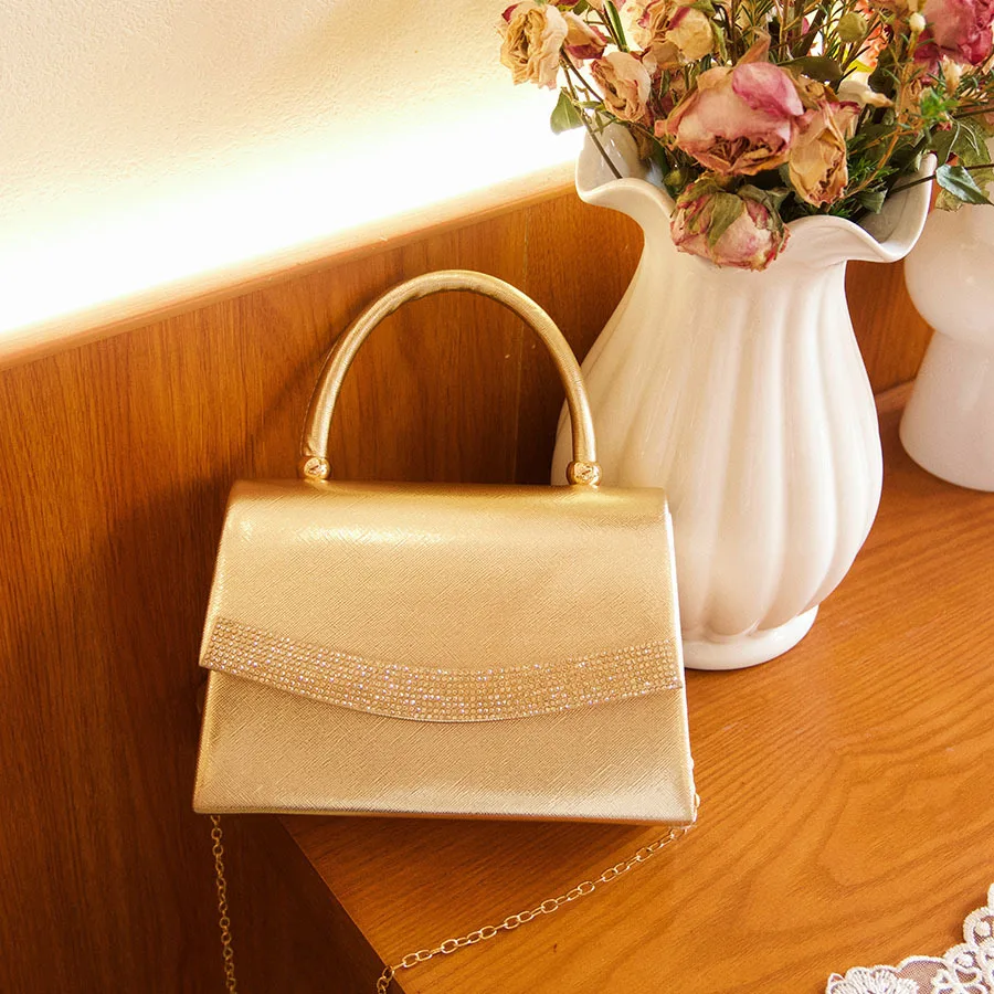 

Gold texture high-end glossy dinner bag temperament shiny diamond-encrusted square diamond chain portable messenger bag