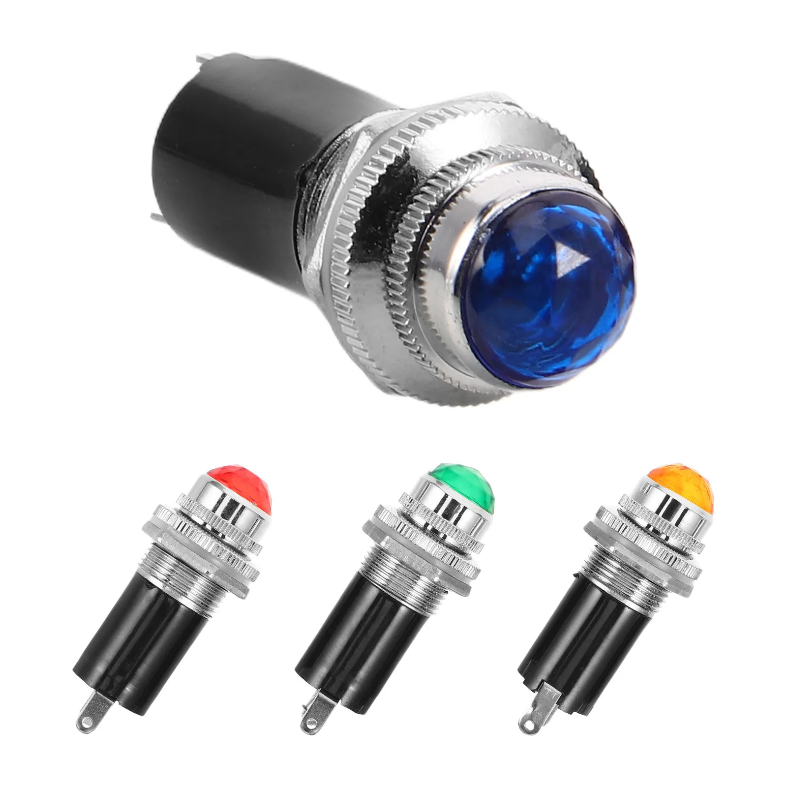 4Pcs Panel Mount LED Indicator Light Set, 6.3V 0.15A Colored Signal Lamp with Metal Housing for Stage & Audio Equipment
