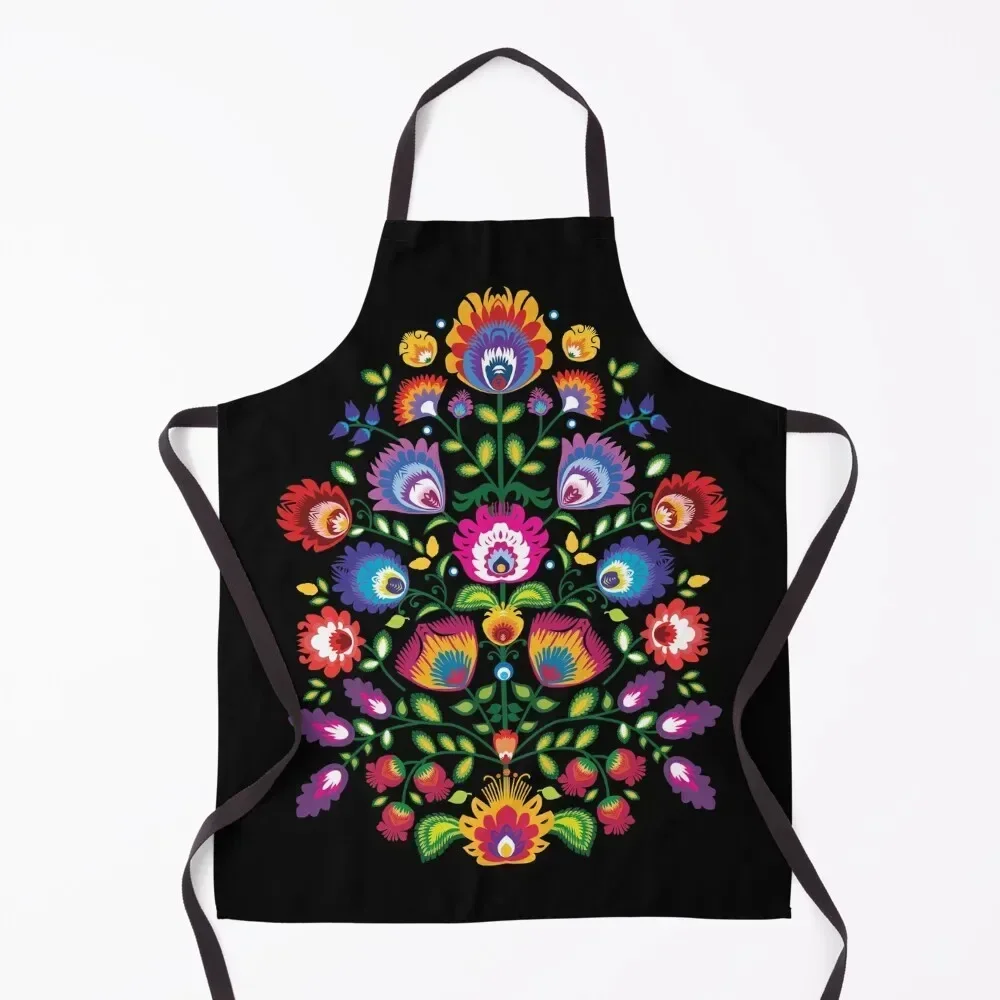 

Another folk composition on black bg Apron Cute Kitchen barber uniform Apron