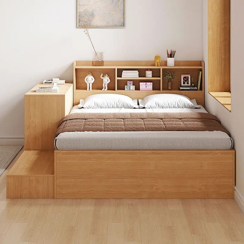 Small apartment single bed tatami desk integrated storage bed foot pedal space saving combination storage children's