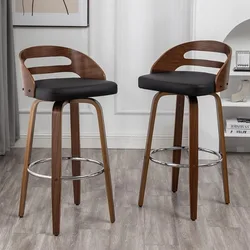 Taburetes de barra giratorios con respaldo bajo, sillas de barra de madera con asiento de cojín suave, altura de asiento de 24,6 pulgadas, Juego de 2