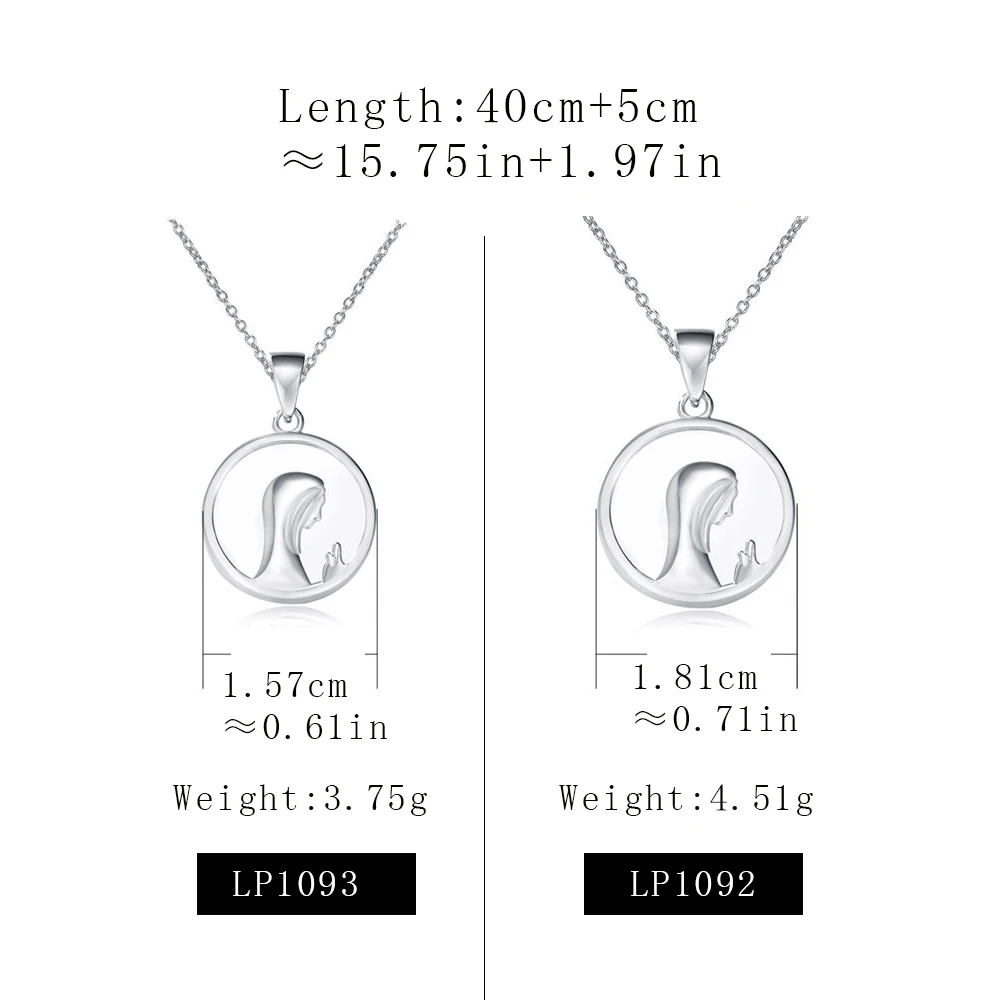 925 Sterling Silver Mother Child Matching Virgin Mary White Shell Round  Pendant Necklace Dainty Religious Family Jewelry Gift
