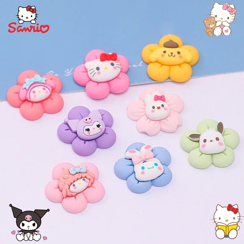 Sanrio Kawaii Cartoon Transparent Flower Series Flatback Resin Miniatures Phone Shell Patch Cute Hair Accessories Toy