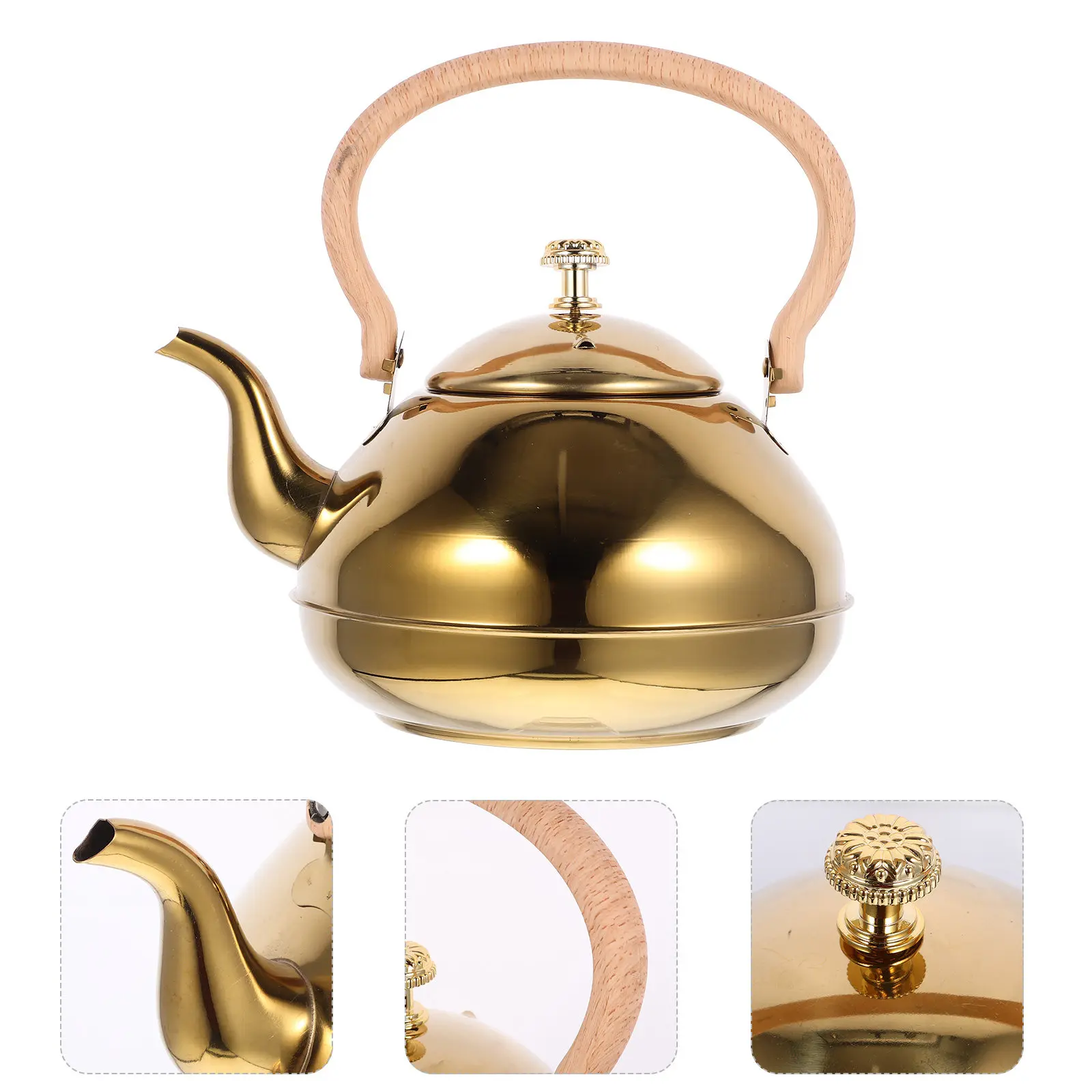 Stainless Steel Tea Kettle Electric Wood Handle Large Capacity Modern Metal Teapot Kitchen Water Boiler Household Reliable Tea