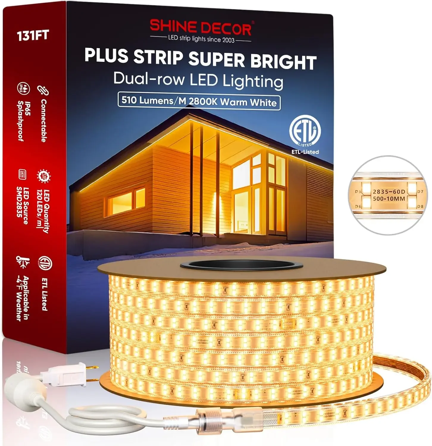 

Strip Lights 20400 Lumens, 120V Double Row LED Rope Light IP65 Waterproof Cold Resistant for Outdoor, Di