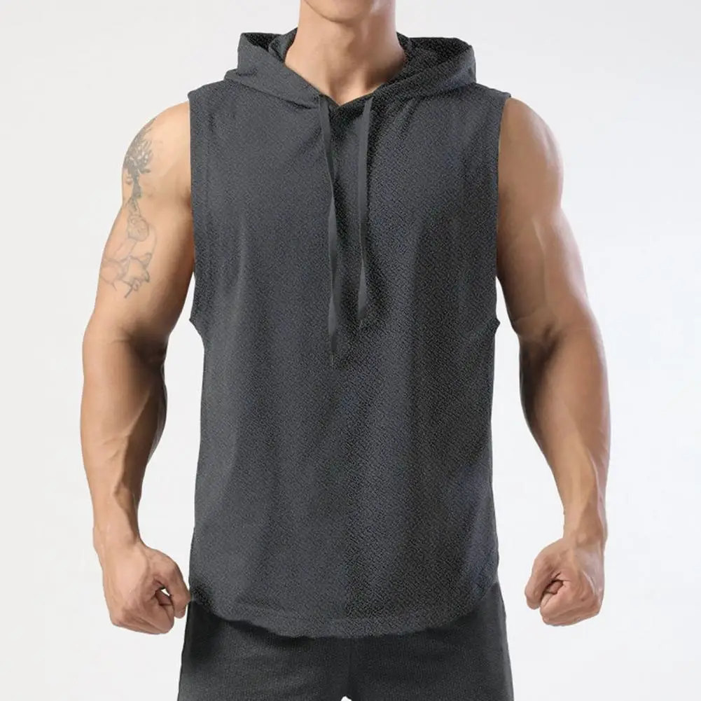 Men Vest Stylish Men's Hooded Sport Tank Top For Gym Jogging Loose Fit Drawstring Closure Mid Length Workout Apparel Men Fitness