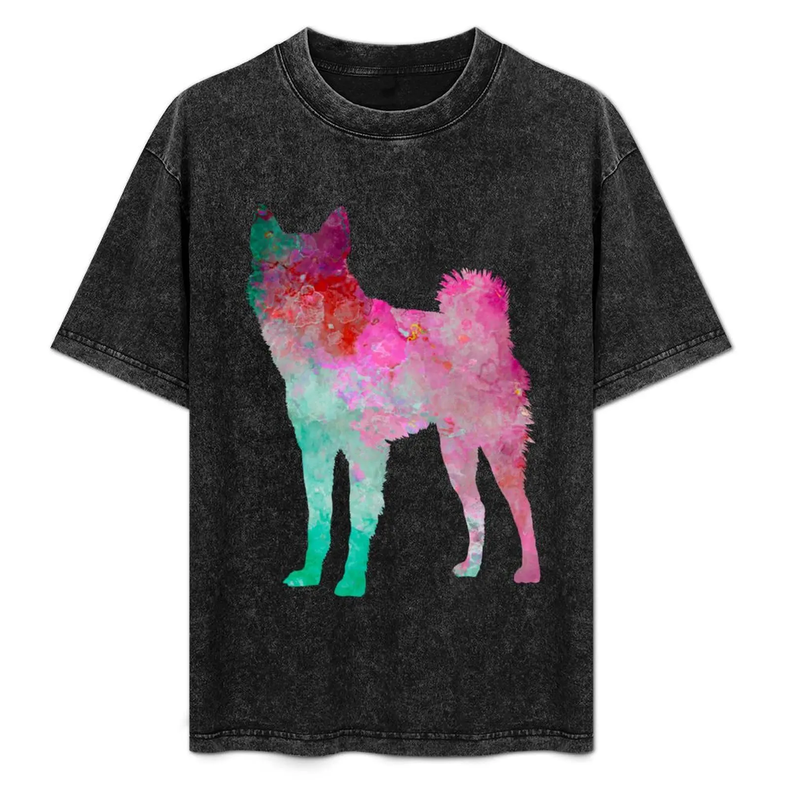 Finnish Spitz 02 in watercolor T-Shirt oversized boys animal print sweat cotton graphic tees black t shirts for men