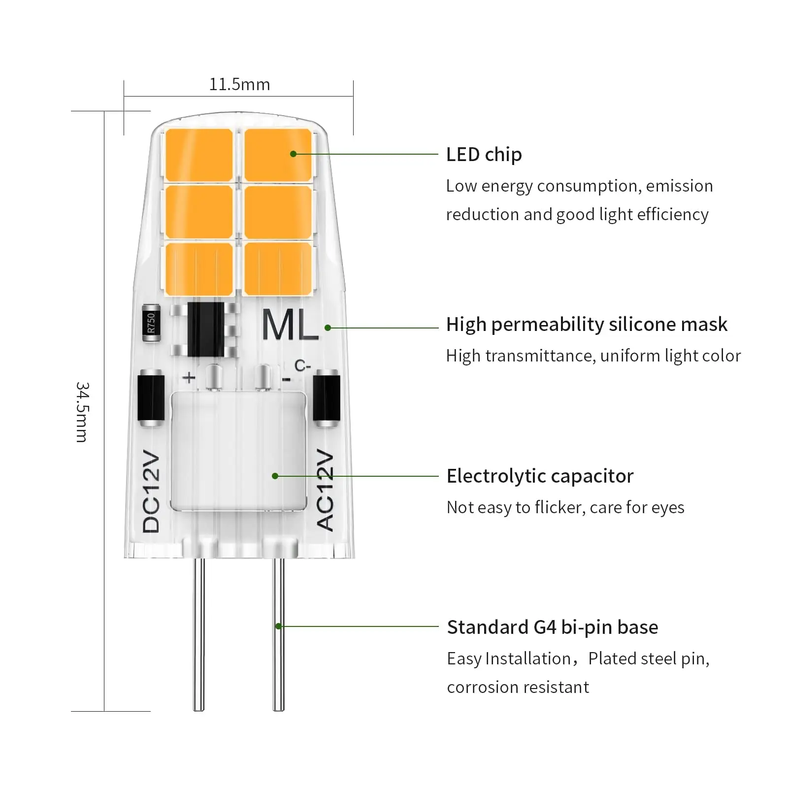 4PCS G4 LED Bulbs Warm White 3000K Replacement for Halogen Bulbs 12V Incandescent Bulbs No Flickering Not dimmable