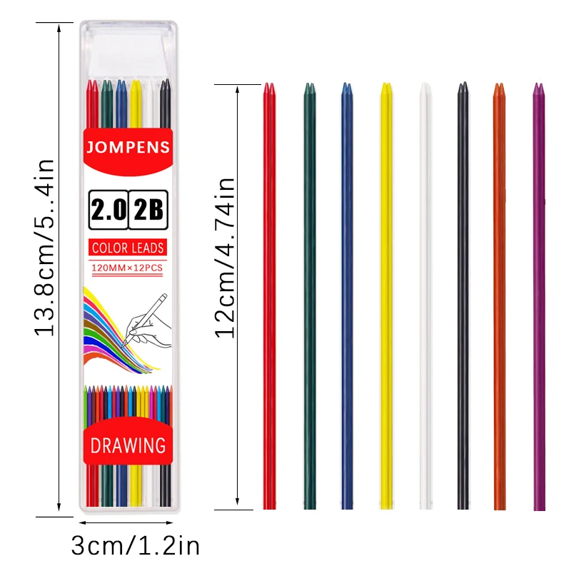 8 Farben, 2,0 mm, 2B, automatischer Bleistift-Ersatz, Bleikern, für Studenten, Skizzieren, Malen, Schreiben, Schule, Büro, Schreibwaren – Detail 1