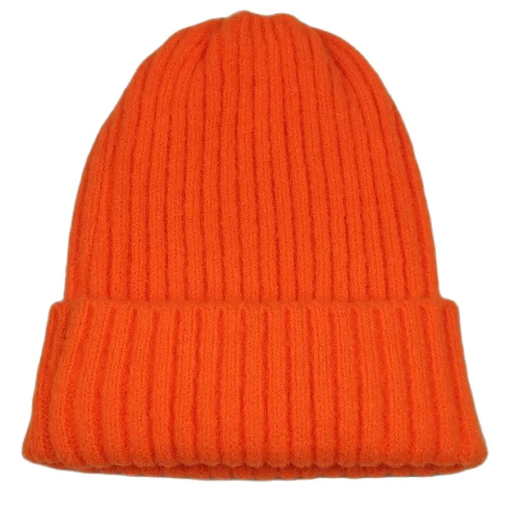 Bright Color Solid Knit Skull Beanie Women Men\'s Cuff Warm Winter Hats Plain Toques Neon Yellow Neon Orange Green Burgundy