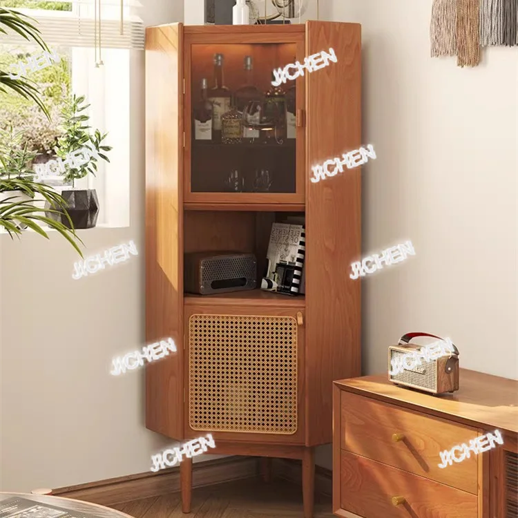 

Triangular corner cabinet dining side cabinet corner household modern simple solid wood integrated wall living room rattan small