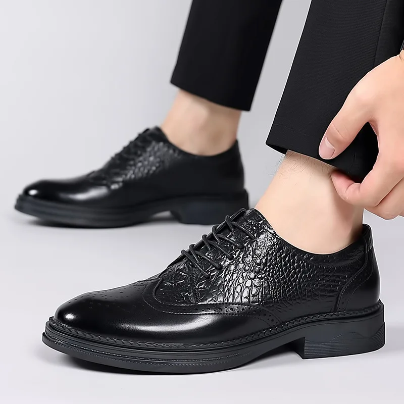 Quality Square Heel Brogues Oxford Shoes Men's Dress Shoes 2026 Handmade Genuine Leather Shoes Man Decent for Office Business