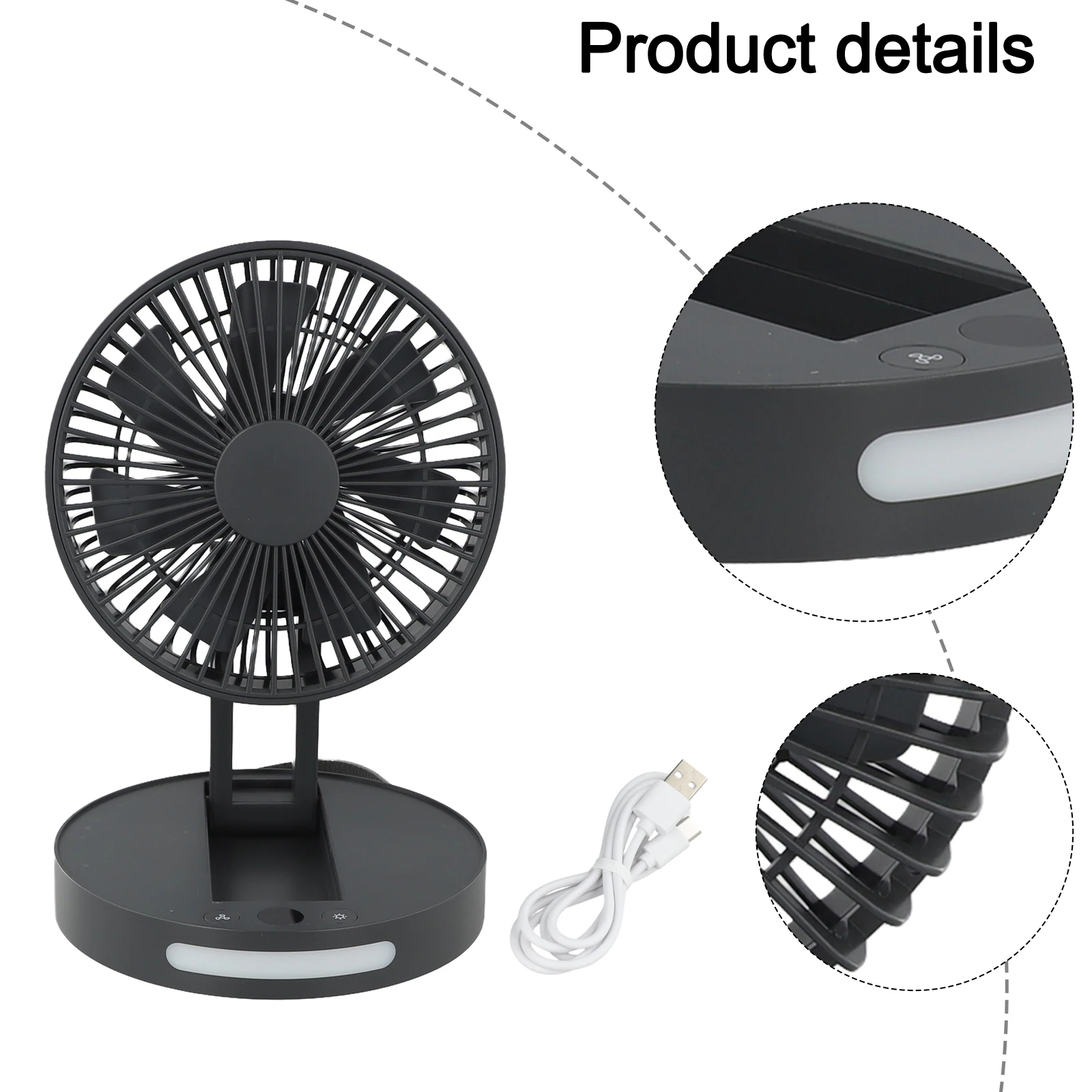 Digital Display Fan Folding Rechargeable Fan Built-in Rechargeable Battery White Cooling In Summer For Home Use