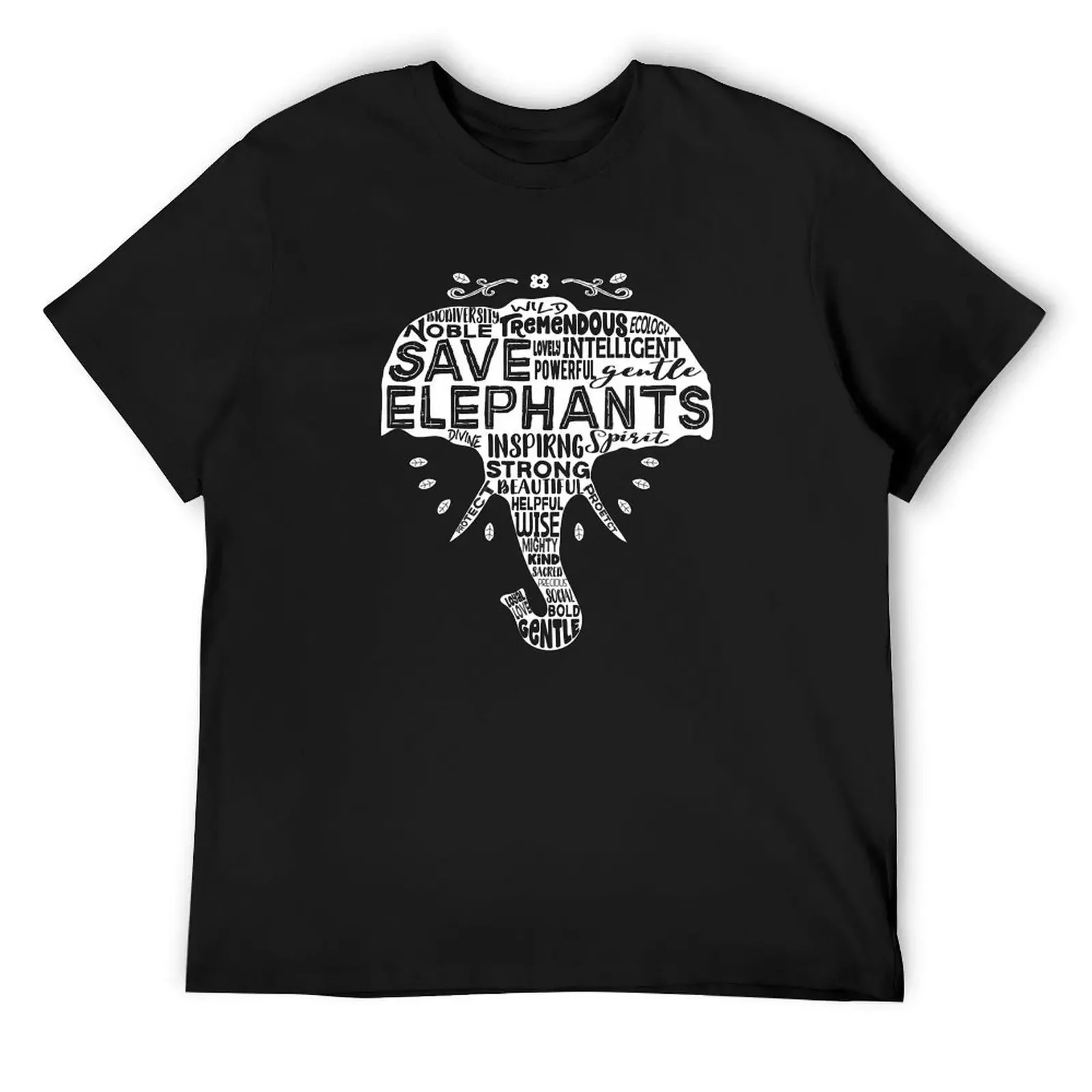 

Save Elephants - Word Cloud Silhouette (White) T-Shirt graphic t shirt vintage oversized t shirt anime stuff clothes for men