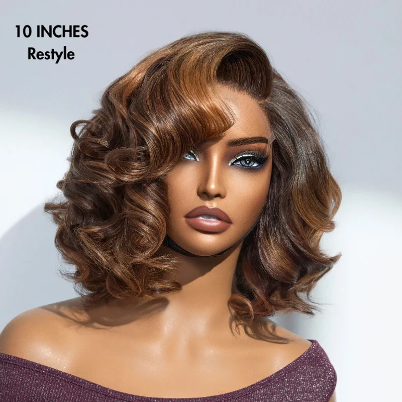 Brown Ombre Highlight Synthetic Wig Natural Black Loose Wave Glueless Minimalist HD Lace Wig Ready to Go For Women Daily Use