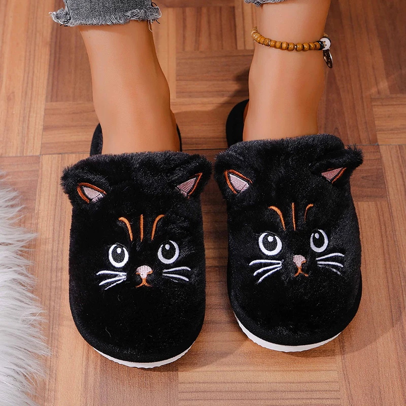 

Женские домашние тапочки Cat Fluffy: зимние, мультяшные, дизайнерские, на плоской подошве, из искусственного меха, мягкие, нескользящие, легкие