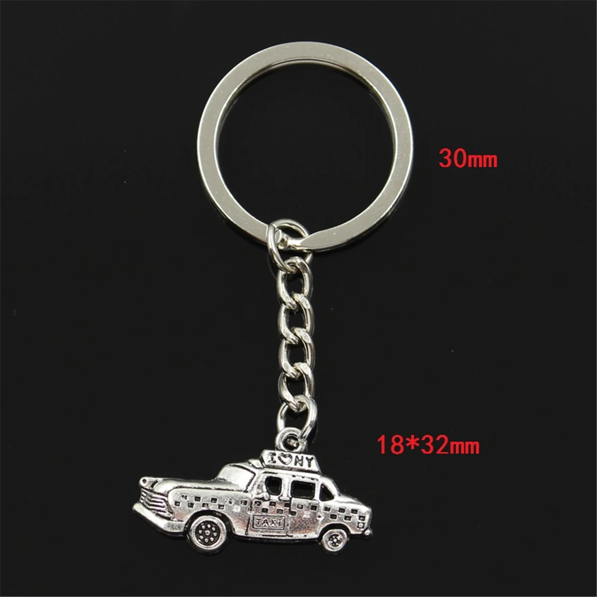 Fashion New York Taxi Car 18x32mm Pendant 30mm Key Ring Metal Chain Silver Color Men Car Gift Souvenirs Keychain Dropshipping