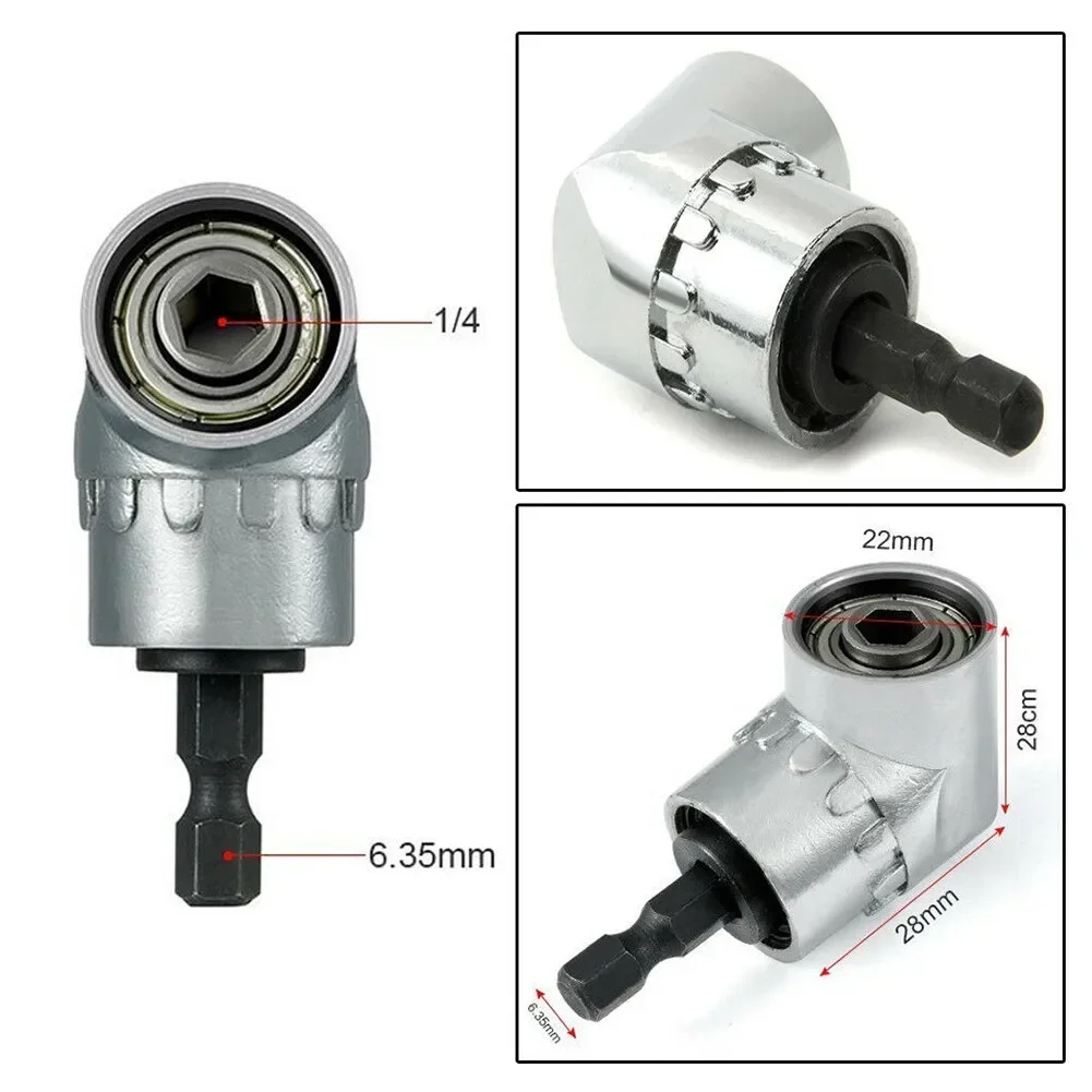 

1/4" Drill Adapter Right Angle Screw Screwdriver Silver 105 Degree 5.5*3cm Adapter Chrome-Vanadium Steel Driver Tool New