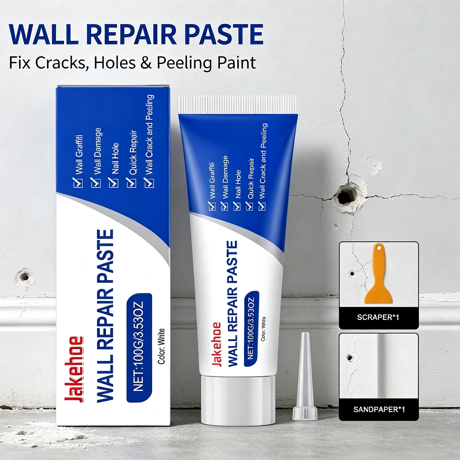 Wall Mending Agent Wall Repair Cream with Scraper Paint Valid Mouldproof Quick-Drying Patch Nail Hole Restore Waterproof Filler