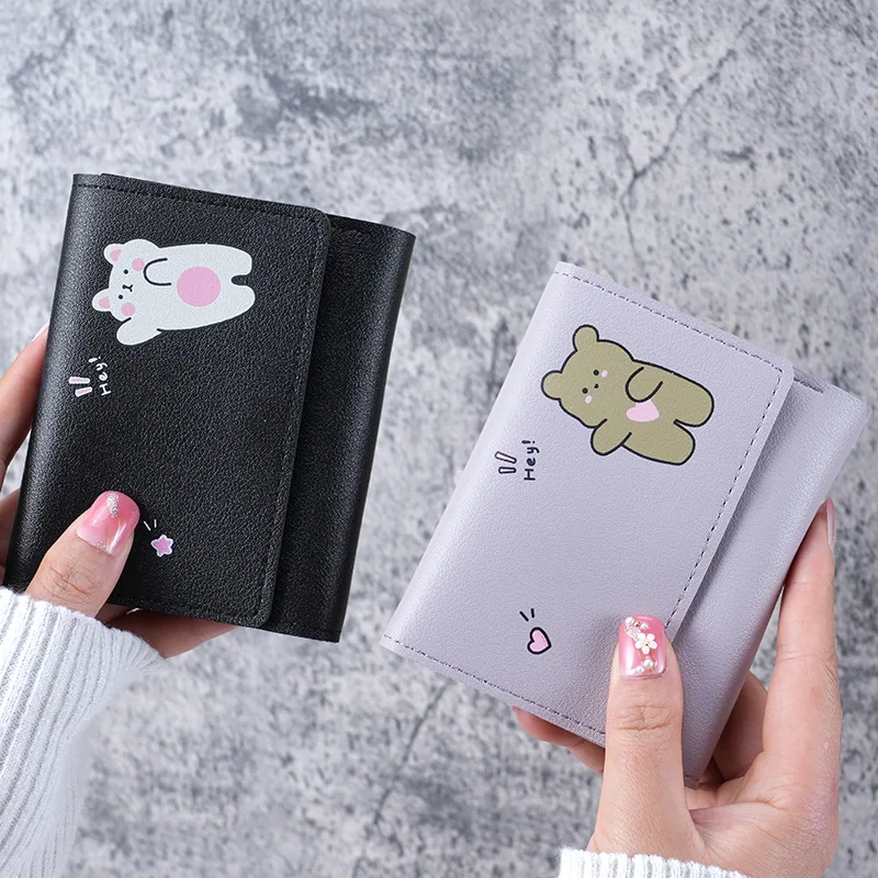 Custom Name Women's Short Cute Trifold Small Wallet with Hasp ID Bank Card Holder Student Girl Coin Purse Ladies Cartoon Bag