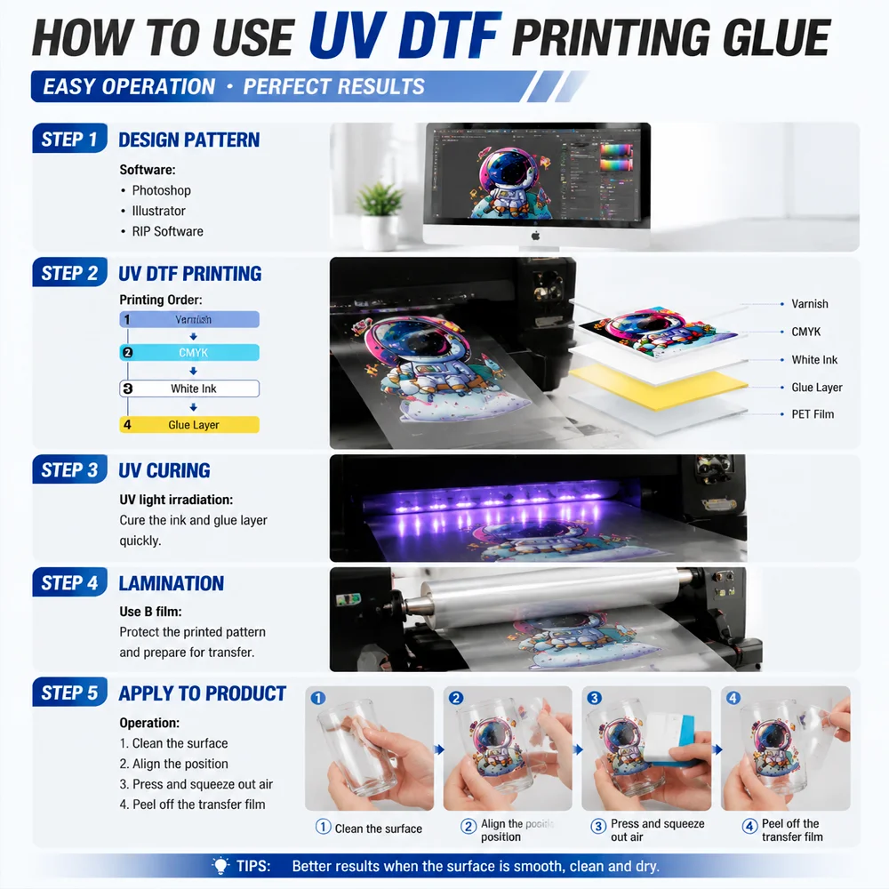 1L UV DTF Printing Adhesive Crystal Base Glue Crystal Label Transfer Glue Uv Curable Pressure-Sensitive Glue for Inkjet Printing