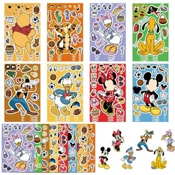 Pegatinas de dibujos animados de Disney para niños, 8 piezas, Mickey, Minnie, Kawaii, Pato Donald, juguetes de ensamblar, juego divertido, regalo de fiesta