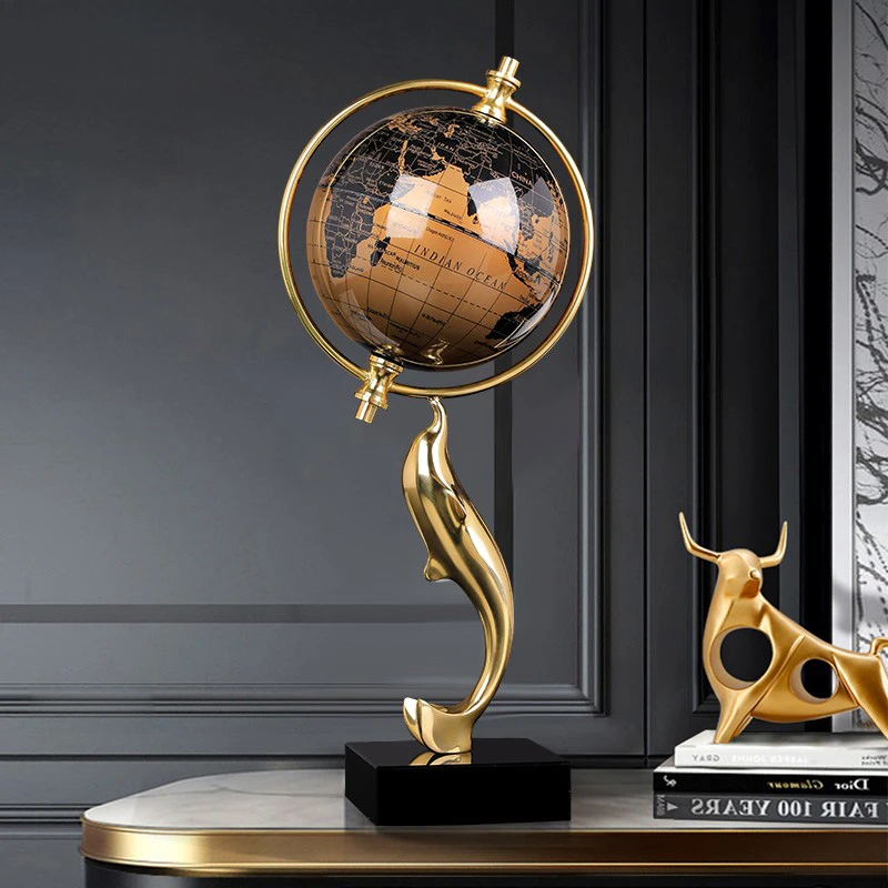 

exquisite craftsmanship ornament copper dolphin globe living room office desk ornament