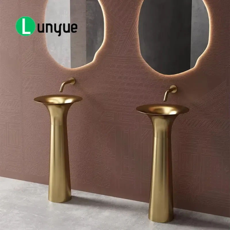 Luxury Gold Flared Freestanding Bathroom Basin 304 Stainless Steel Pedestal Sink Modern Vanity Washbasin for Hotel Home Decor