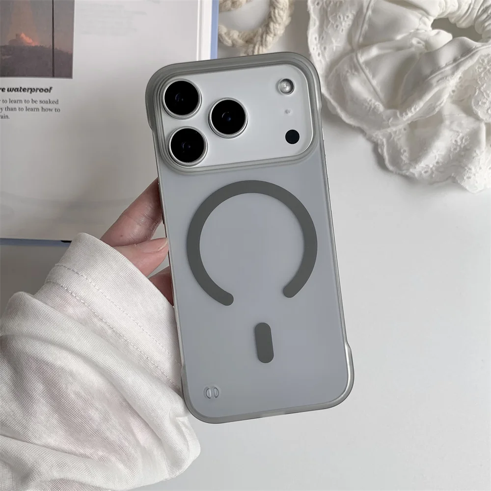 حافظة هاتف رفيعة للغاية غير لامعة لهاتف Magsafe بدون إطار لهاتف iPhone 17 15 16 Plus 14 13 12 11 Pro Max غطاء بلوري للشحن اللاسلكي