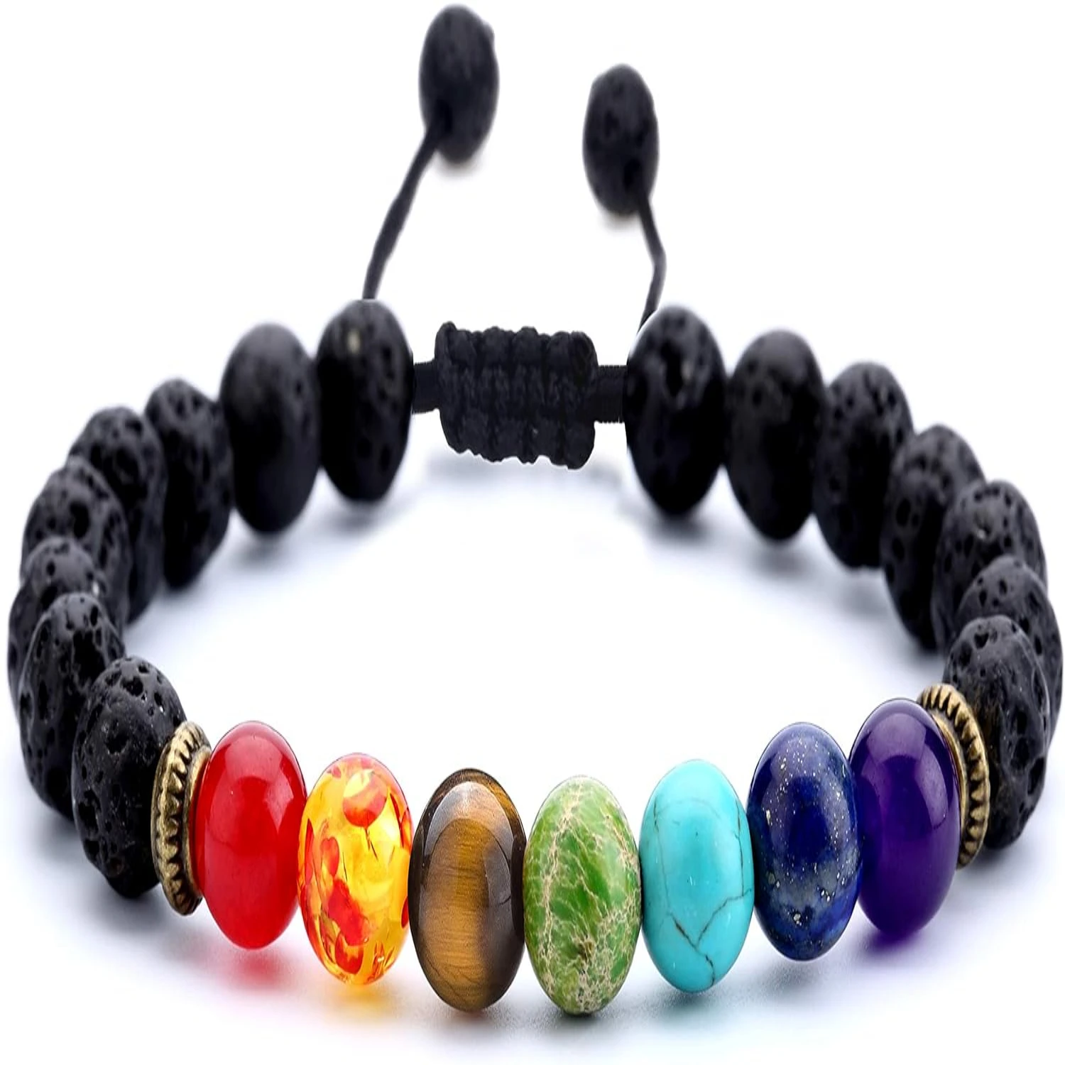 Stylish 8mm Lava Rock Braided Rope Aromatherapy Essential Oil Diffuser Bracelet with 7 Chakras - Relaxing and Healing Natural St