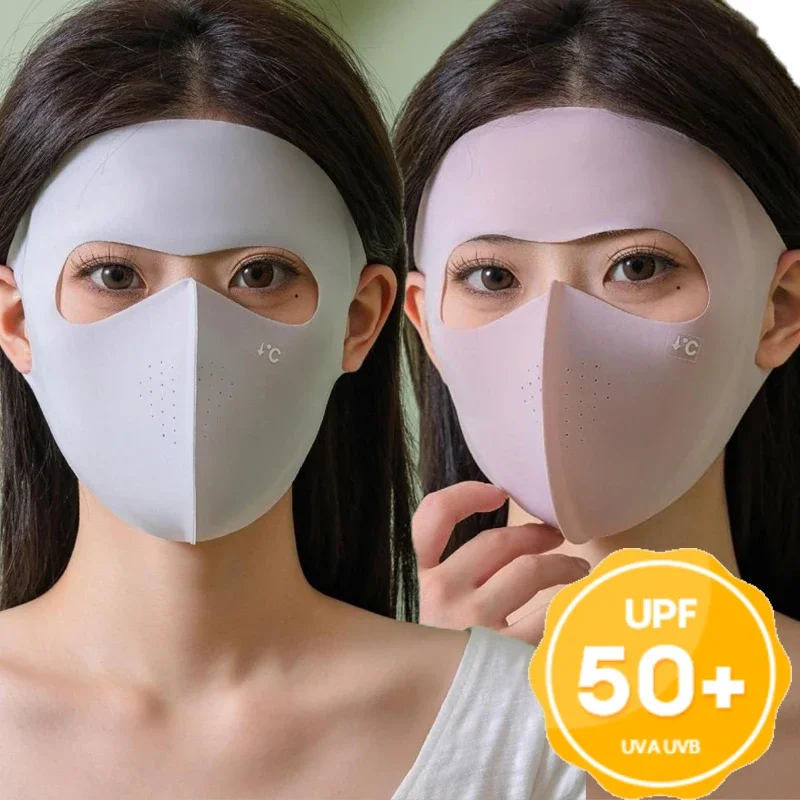 Dames volledig gezicht anti-uv zonnebrandmasker wasbaar ijszijde zonbeschermingsmasker ademend lichtgewicht zomer buitensportmasker