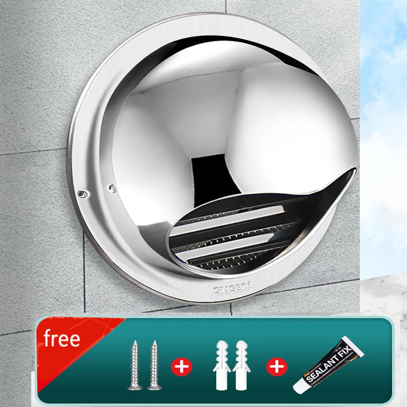 304 Stainless Steel Round Brush External Air Extractor Wall Mounted Hood Air Outlet Cap Waterproof Rainproof Ventilated Exhaust