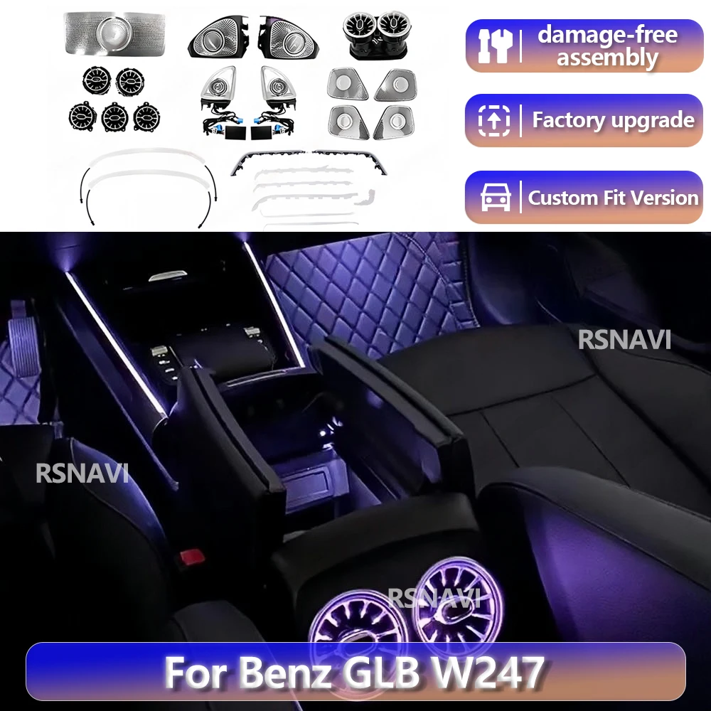 

Светодиодная RGB-подсветка для автомобиля, подходит для Mercedes-Benz W177, W118, W246, CLA 2019+, 64 цвета, точная установка на воздуховоды.