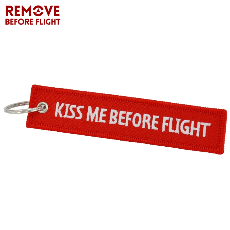 5PCS Kiss Me Before Flight Embroidery Key Fobs Key Tag Motorcycles Cars Backpack Chaveiro Keychain For Friends Fashion Key Ring