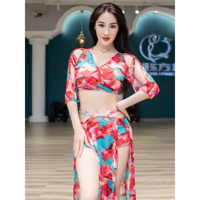 Customized Belly Dance Dress Female Sexy High End Mesh Practice Clothes Performance Costumes Cheap Price Printed Tops and Skirts