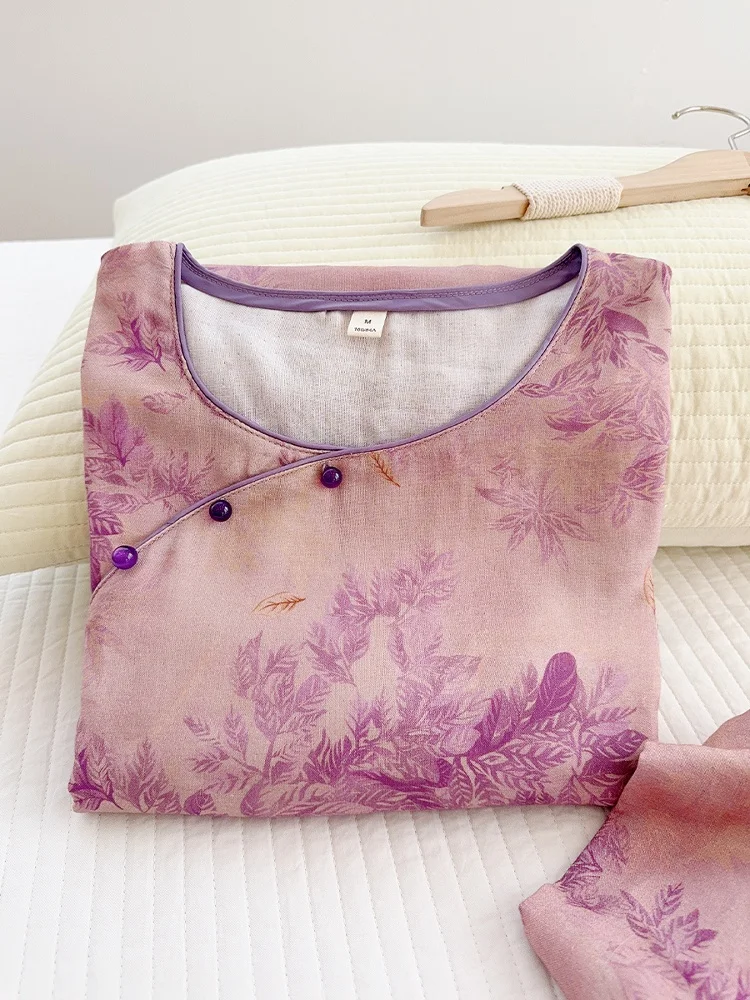 

Новый китайский комплект женской домашней одежды из бамбукового хлопка с длинными рукавами, с принтом, удобный, для весны и осени