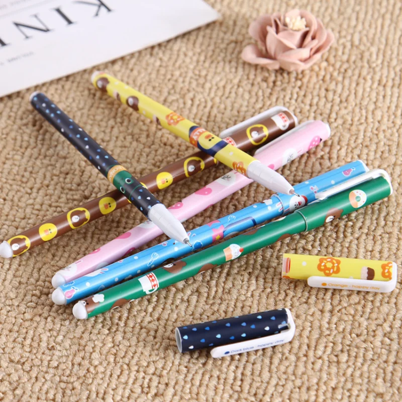 36 Pcs Cute Cartoon Color Neutral Pens 6 Color Set Fountain Student Writing Office Pens Kawaii School Supplies Stationery Gift