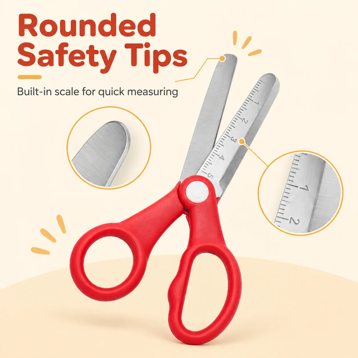 Stainless Steel Scissors with Scale, Student Craft Scissors, Office and Kids Safety Scissors for Home Use