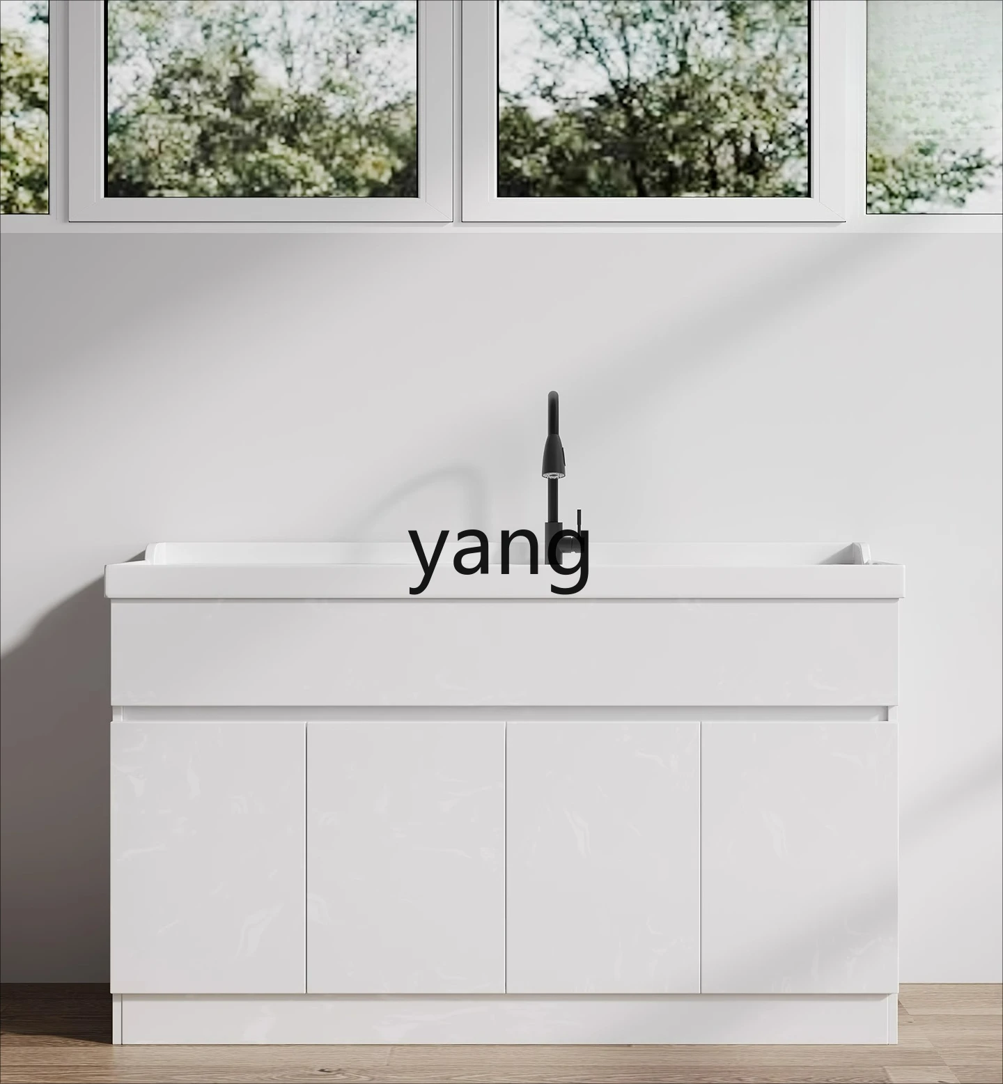 LM simple modern outdoor laundry cabinet balcony quartz stone laundry basin with diagonal clothes washboard